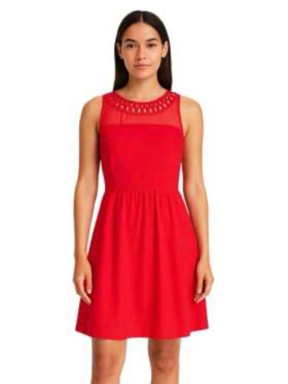 Anthropologie Maeve Red Lattice Neckline Fit And Flare Short Dress size 4
